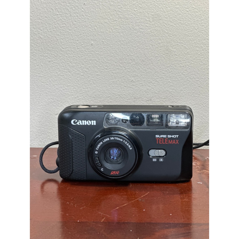 Vtg Canon Sure Shot TELEmax 35mm Point & Shoot Film Camera 38/70mm Lens Black